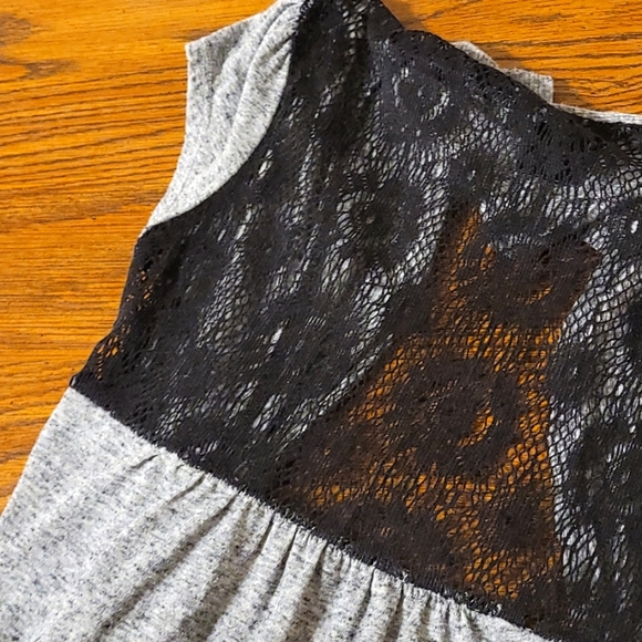 Gray Short Sleeve Caridgan with Black Lace Back Detailing - Button Tabs - Picture 5 of 8
